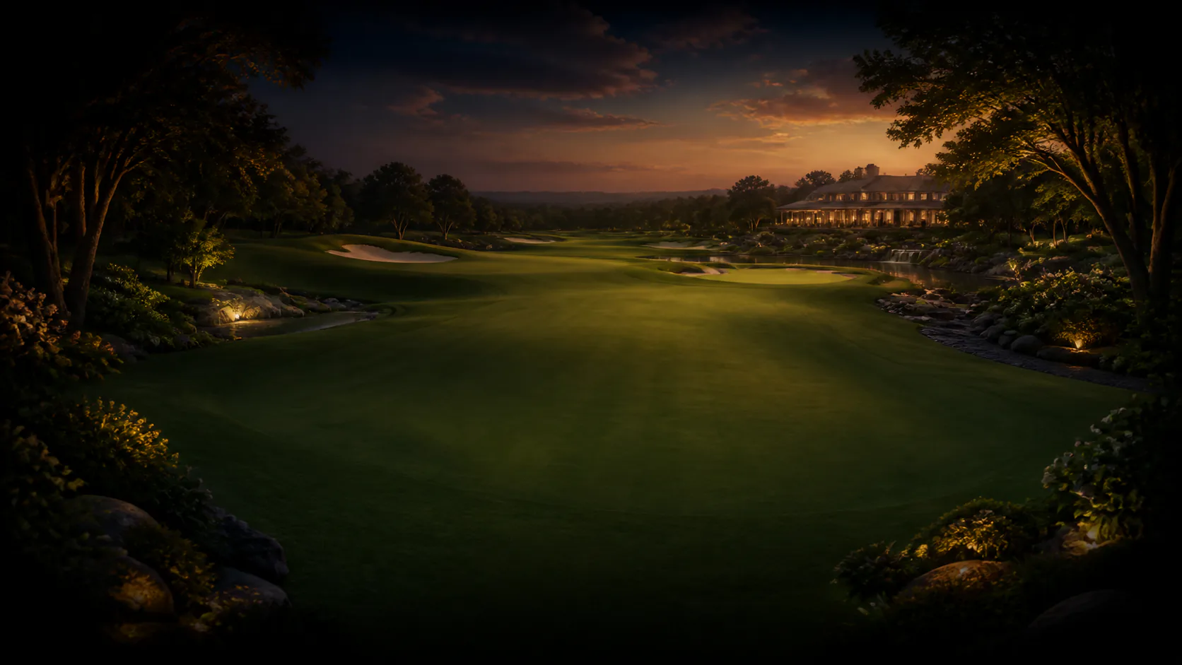 Royal Fairway game background showing an evening golf course
